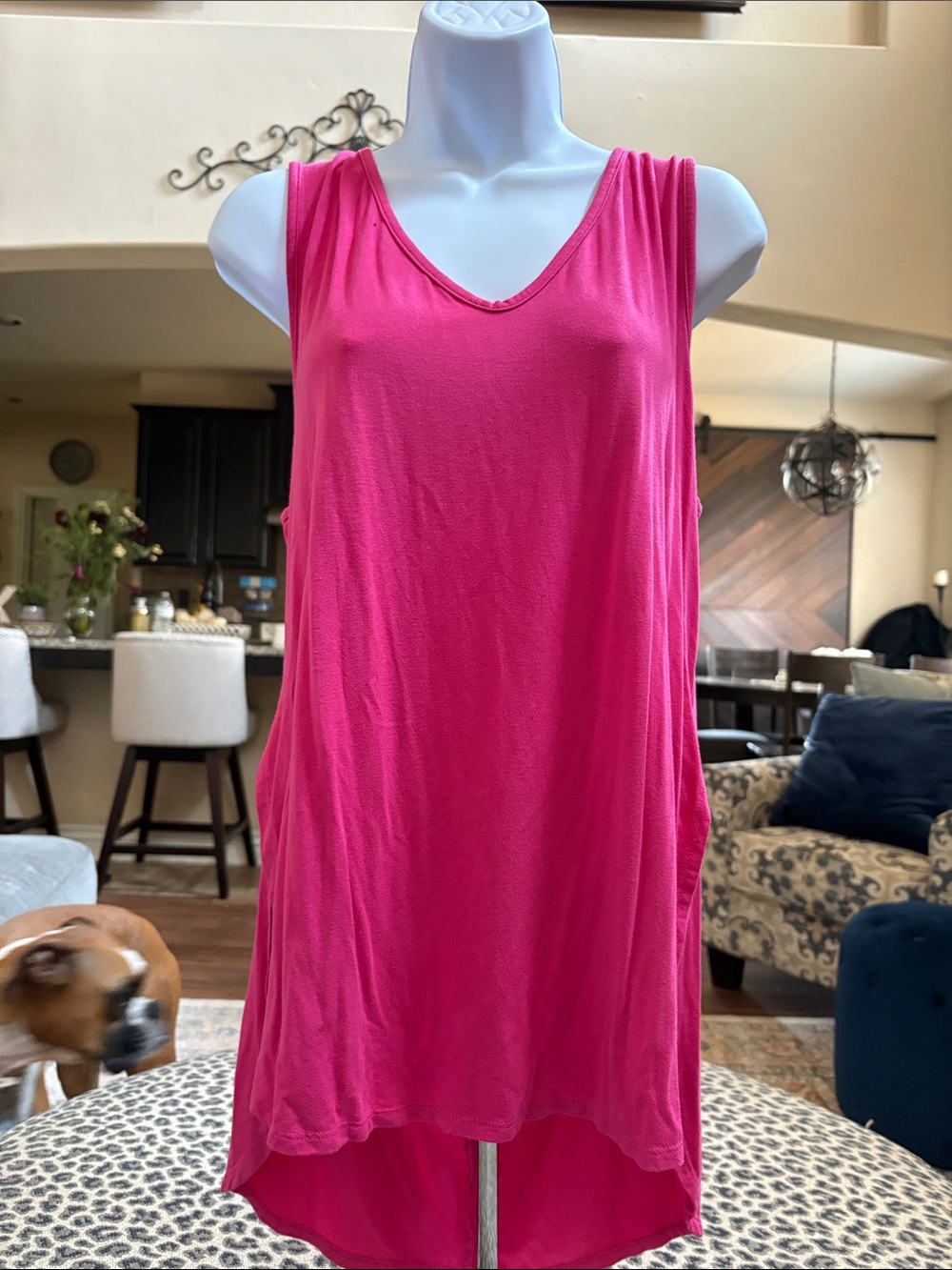Bright Pink Sleeveless V-Neck Tunic Top